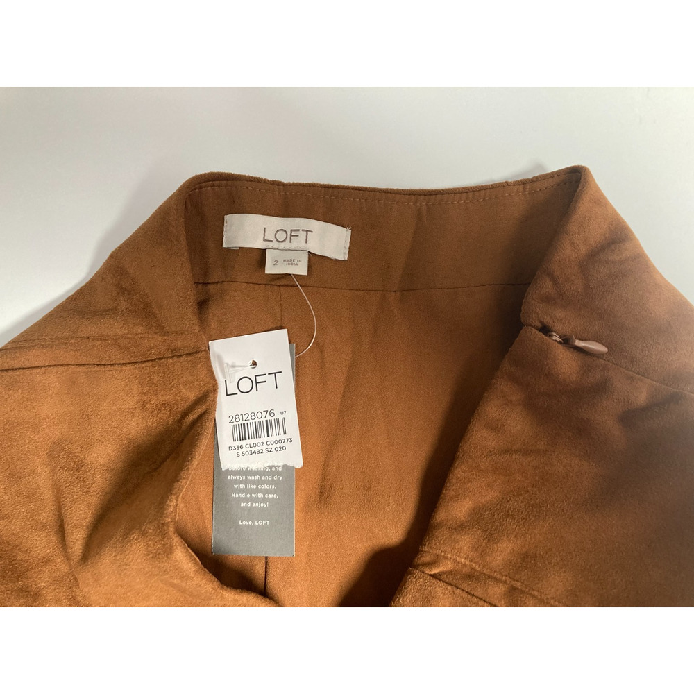 NWT Loft Mocha camel tan brown faux suede mini A-line vertical paneling skirt 2 - Picture 5 of 12